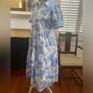 Blue and white toile, Crown and Ivy, midi dress